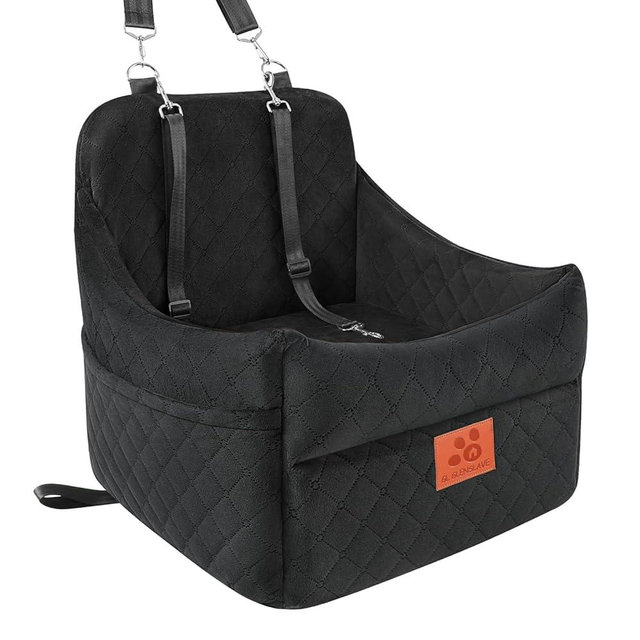 GL GLENSLAVE Dog Car Seat for Small/Medium Dogs, Dog Booster Car Seats with Thick Cushion for Dogs Under 35lbs, Detachable Washable Pet Carseat with Storage Pockets, 2 Safety Belts(Black)