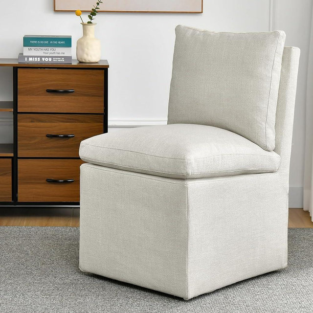 DUHOME Upholstered Armless Dining Chair with Casters,Linen Accent Chair for Living Room,Single Sofa Chair with 4 Casters for Bedroom Reading Room Waiting Room Kitchen Dining Room