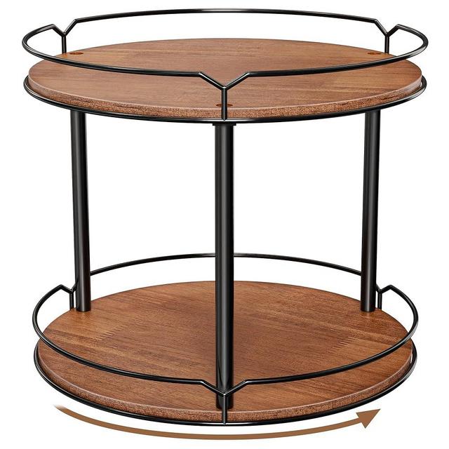 MUTUALUS Lazy Susan Organizer 2 Tier - 12.4“ Turntable Spice Rack for Table Top, Wooden Rotating Lazy Susan for Cabinet Pantry Kitchen Countertop Dining Table Cupboard Bathroom Vanity Storage
