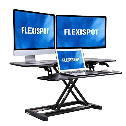 FLEXISPOT Height Adjustable Standing Desk Converter - 42 inch Stand Up Desk Riser, Black Home Office Desk for Dual Monitors and Laptop M7L