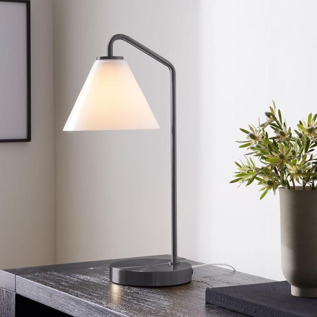 Sculptural Table Lamp Antique Bronze Milk Glass Cone (21")