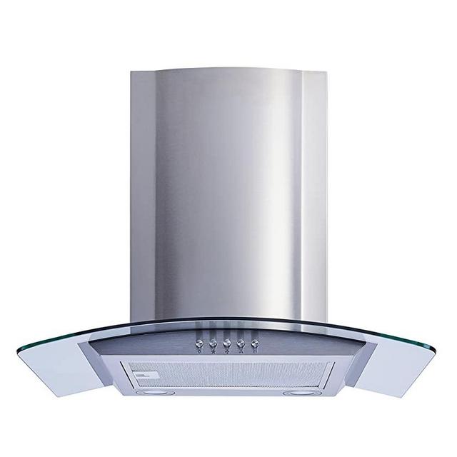 Winflo 30 In. Convertible Stainless Steel/Glass Wall Mount Range Hood with Mesh Filters and Push Button Control
