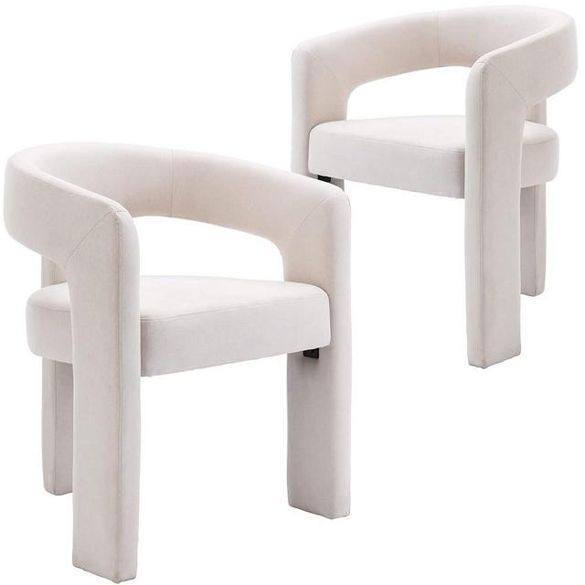 Wahson Set of 2 Linen Fabric Upholstered Open-Back Dining Chairs, Modern Kitchen Armchair for Dining Room, Ivory