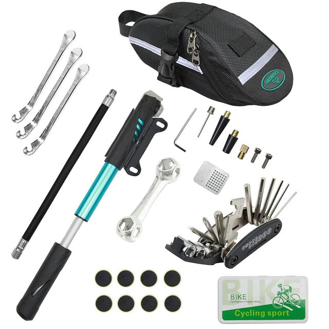 CHUMXINY Bike Repair Kit, Bike Tire Repair Tool Kit Contains 16-in-1 Tool, 120Psi Mini Bicycle Pump, Bicycle Tire Patch Kit, Used for Mountain Bike and Road Bike.