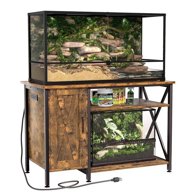 Herture 40-120 Gallon Reptile Tank Stand with Power Outlet, Terrarium Stand with Storage Cabinet, 48" X 24" Tabletop, Reptile Terrarium,Turtle Tank Rustic Brown PG08XYN