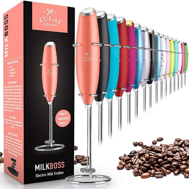 Zulay Original Milk Frother Handheld Foam Maker for Lattes - Whisk Drink Mixer for Bulletproof Coffee, Mini Foamer for Cappuccino, Frappe, Matcha, Hot Chocolate by Milk Boss (Peaches N Cream)