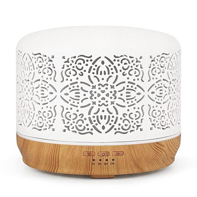 Earnest Living Essential Oil Diffuser White Ceramic Diffuser 500 ml Aromatherapy Diffusers for Essential Oils Large Room for Home Office Gift Timers Night Lights and Auto Off Function