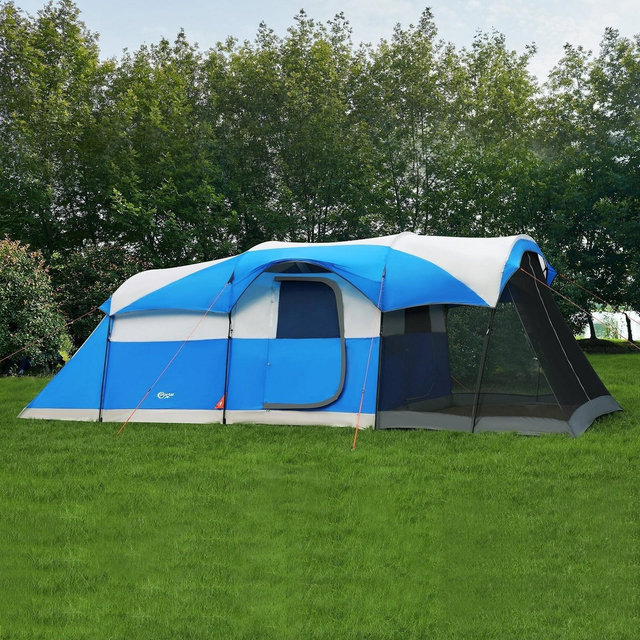 PORTAL 8 Person Family Camping Tent with Screen Porch, Portable Cabin Tent with Rainfly, 20ft * 8ft * 74in, Blue