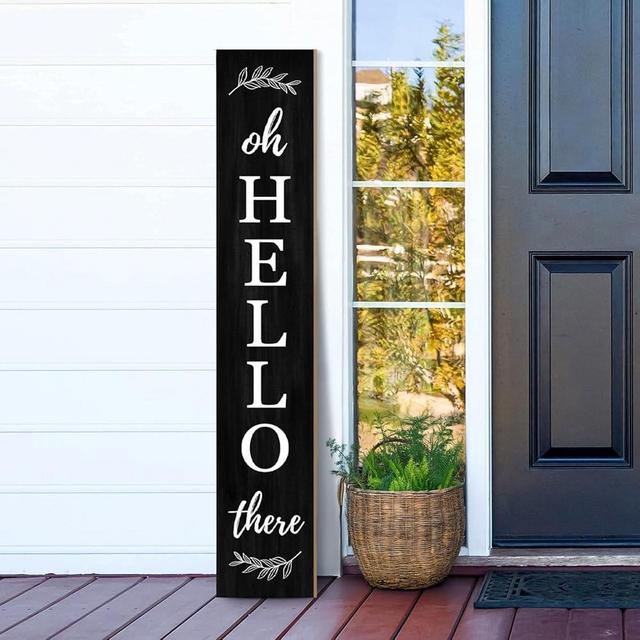 Welcome Porch Sign Oh Hello There Wooden Welcome Sign Vertical Hanging Signs For Standing Front Porch Decor Rustic Wall Decor Home Farmhouse Yard Door Decorations 47.2"H