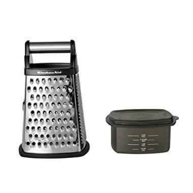 KitchenAid KN300OSOBA Gourmet 4-Sided Stainless Steel Box Grater with Detachable Storage Container, One Size, Black