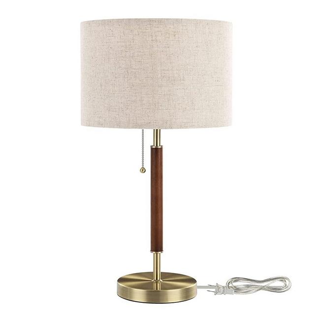 EDISHINE Modern Table Lamp, Bedside Lamp with Pull Chain Switch, Mid Century Nightstand Table Lamp for Living Room, Bedroom, Office, Frosted Bronze & Wood Finish