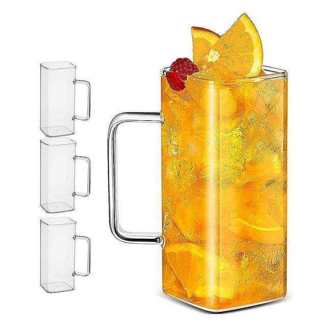 LUXU Drinking Glasses 13 oz With Handle,Set of 4 Thin Square Glasses,Elegant Bar Glassware For Water,Juice,Beer, Drinks,and Cocktails and Mixed Drinks,Lead-Free Square Glass,Glass Drink Tumblers