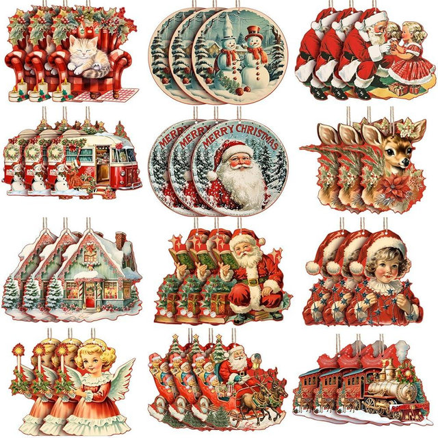 Soaoo 36 Pcs 7.9 Inch Vintage Christmas Outdoor Decorations Large Hanging Christmas Ornaments Double Sided Xmas Plastic Decor for Xmas Tree Office Home Yard Porch Holiday