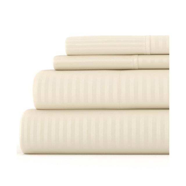 Luxe Embossed 4 Piece Sheet Set - Ultra Soft - Becky Cameron, Striped Ivory, King