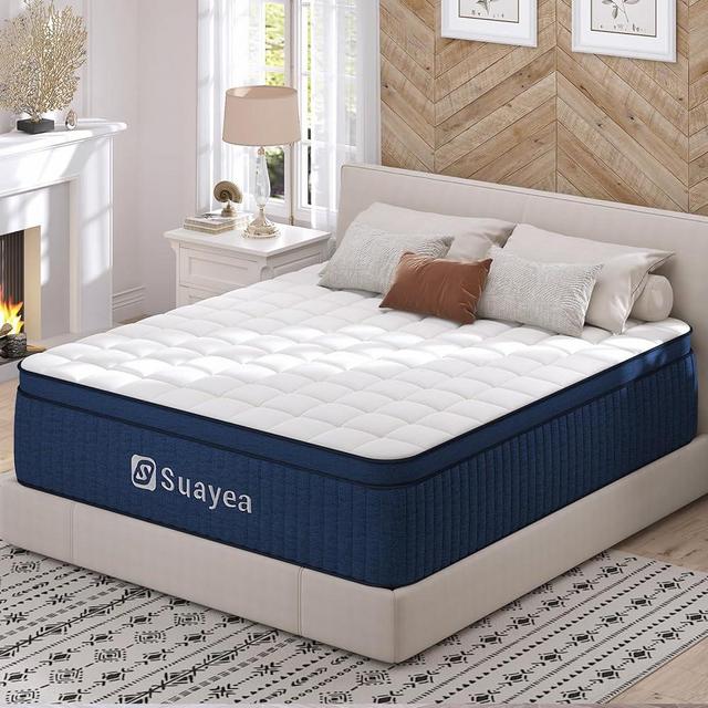 SUAYEA King Size Mattress, 12 Inch King Mattress in a Box, Medium Firm Pocket Spring and Gel Memory Foam for Superior Comfort, Pressure Relief, Strong Edge Support