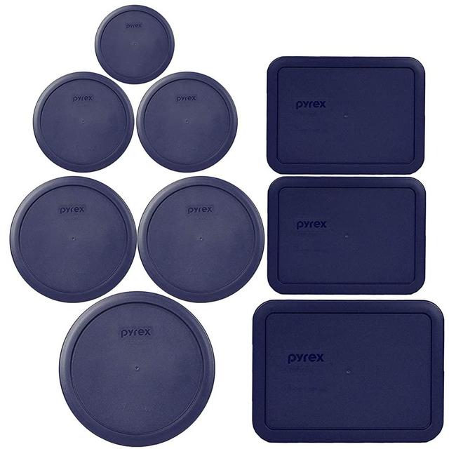 Pyrex (1) 7402-PC 6/7 Cup Blue (2) 7201-PC 4 Cup Blue (2) 7200-PC 2 Cup Blue (1) 7202-PC 1 Cup Blue (2) 7210-PC 3 Cup Blue (1) 7211-PC 6 Cup Blue Food Storage Lids, 9 Lids Total