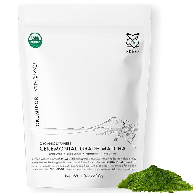 FKRO Organic Ceremonial Grade Matcha Green Tea Powder from Japan. 1st Harvest, Single Origin, Sugar-free. (30g/1.06oz) Pouch