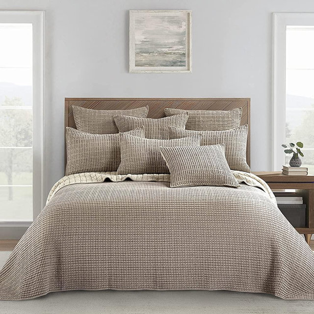 Levtex Home - Mills Waffle - Queen Bedspread Set - Taupe Cotton Waffle - Bedspread Size (106 x 106in.), Sham Size (26 x 20in.)