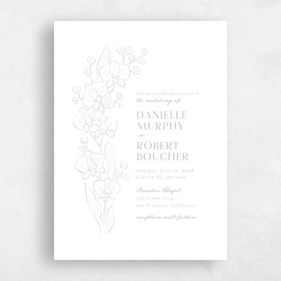 Greige, White Wedding Invitation - Orchidea Portrait