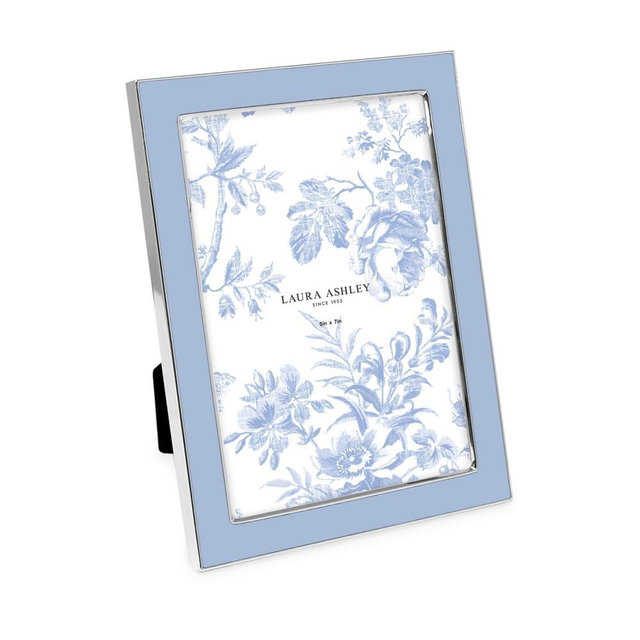 Laura Ashley 5x7 Cashmere Blue Enamel Picture Frame, Silver Metal Edge with Easel, for Countertop, Tabletop Display, Bookshelf, Desk, Wall Décor, Photo Gallery (5x7, Cashmere Blue W/Silver)