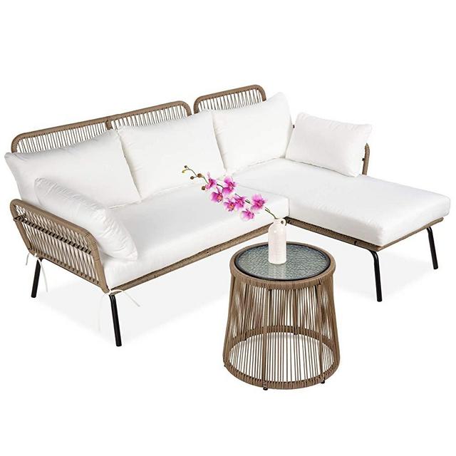 Best Choice Products Outdoor Rope Woven Sectional Patio Furniture L-Shaped Conversation Sofa Set for Backyard, Porch w/Thick Cushions, Detachable Lounger, Side Table