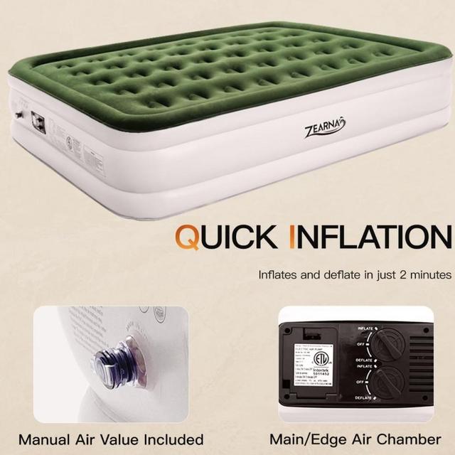 Air Mattress Queen with Built in Pump - Upgraded Blow Up Bed, 2 Mins Quick Self Inflatable with Double Air Chamber, 16"/650lbs Max, All Night No Lost Air, for Camping,Home,Portable Travel