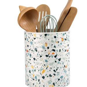 J.West Kitchen Utensil Holder, 7.2 inch Extra Large Table Terrazzo Marble Pattern Ceramic Utensil Crock Organize
