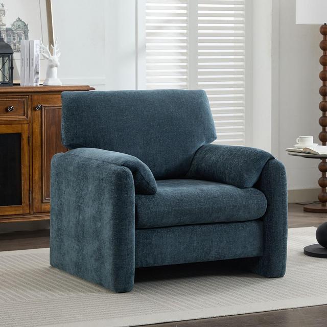 Chenille Oversized Accent Chair, Sofa Chair with Large Seat and Wide Armrests, Modern Armchair Reading Chairs for Bedroom Living Room,Navy-Hyleory