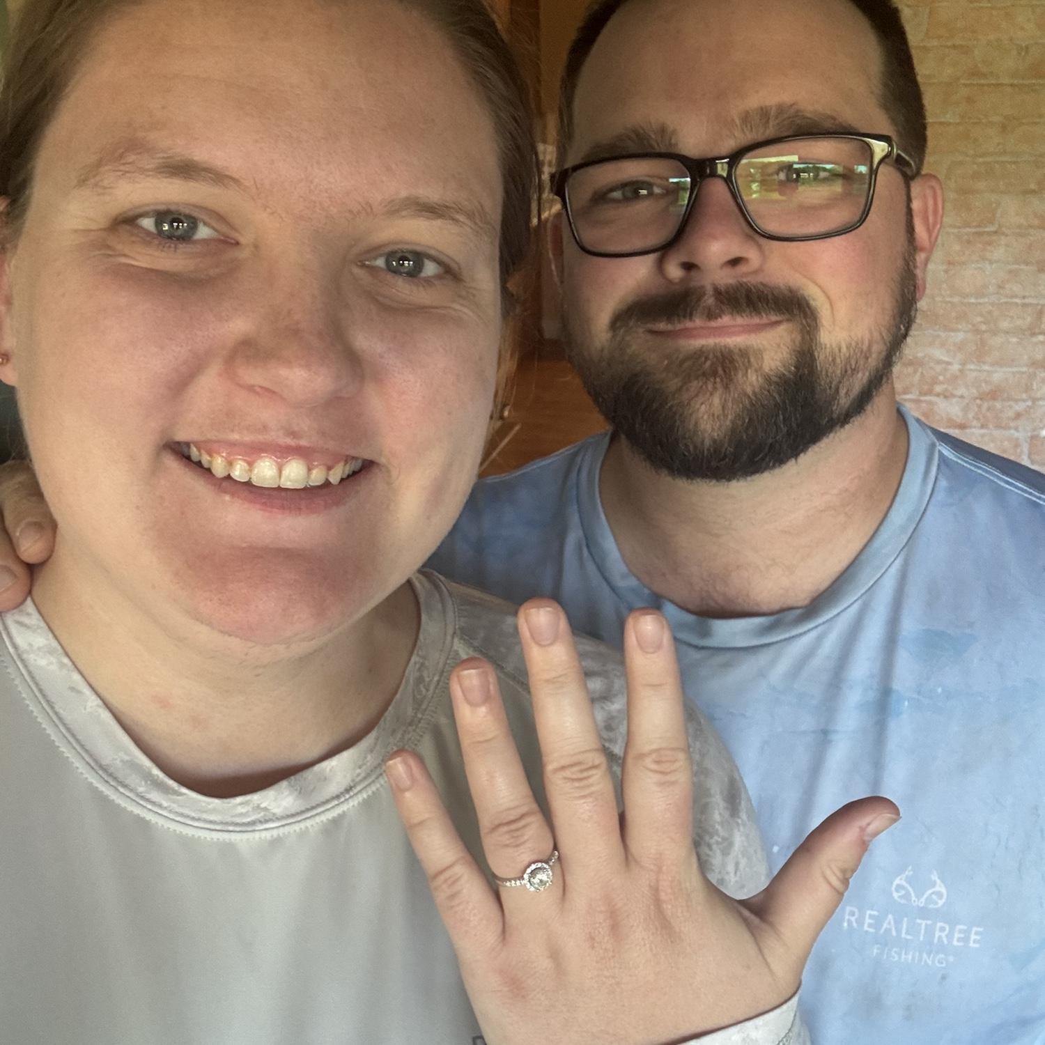 August 26, 2025- Right after he popped the question! A random Tuesday and in the yard- Emily never saw it coming and almost ruined it by running from misquotes!