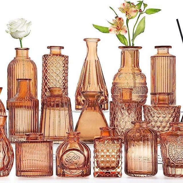 Amber Glass Bud Vases -Set of 20 for Flowers, Small Clear Bud Vases in Bulk for Centerpieces Home Decor, Mini Glass Vase Assorted for Rustic Wedding,Floral Arrangements,Home Table Decorations