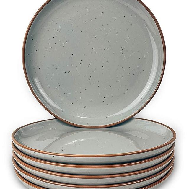 Mora Ceramic Plates Set, 7.8 in - Set of 6 - The Dessert, Salad, Appetizer, Small Dinner etc Plate. Microwave, Oven, and Dishwasher Safe, Scratch Resistant. Kitchen Porcelain Dish - Earl Grey
