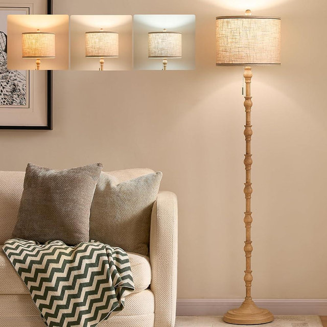 Leasgy 63.5'' Floor Lamps for Living Room, Farmhouse Floor Lamp for Bedroom with 3 Color Temperatures, Vintage Standing Lamps for Living Room, Living Room Light, Chain Switch, Bulb Included, Cream