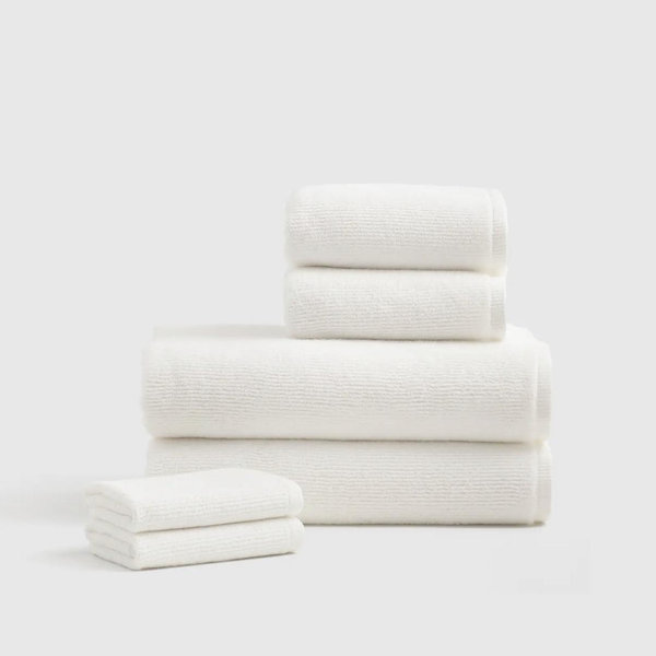 Turkish Ribbed Quick Dry Bath Towel Bundle - White