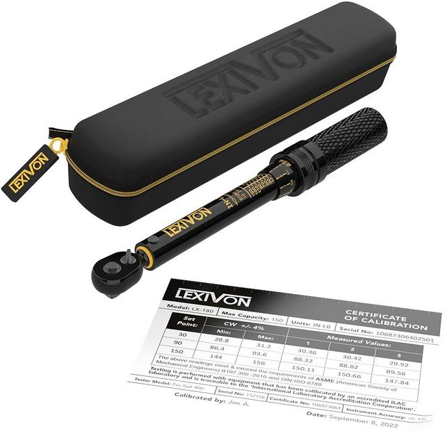 LEXIVON Inch Pound Torque Wrench 1/4-Inch Dr. | 72-Tooth Gear Dual-Direction Click Type | Micro-Adjustment 10~150 in-lb (1.1~16.9 Nm) | Zippered Protective Case (LX-180)