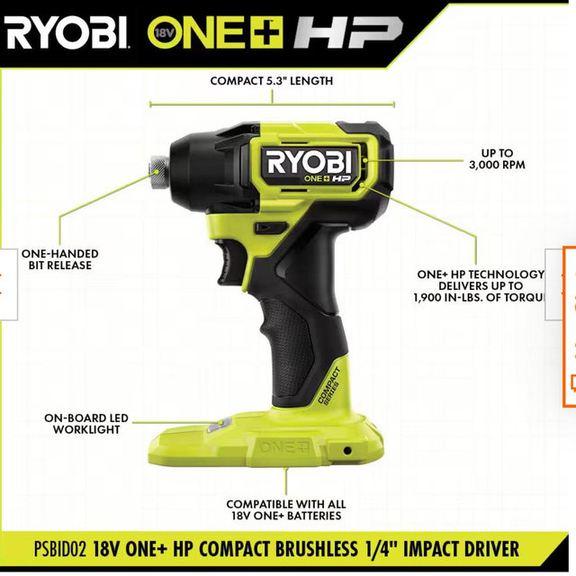 ONE+ HP 18V Brushless Cordless Compact Impact Driver Kit with 18V 2.0 Ah HIGH PERFORMANCE Battery and Charger