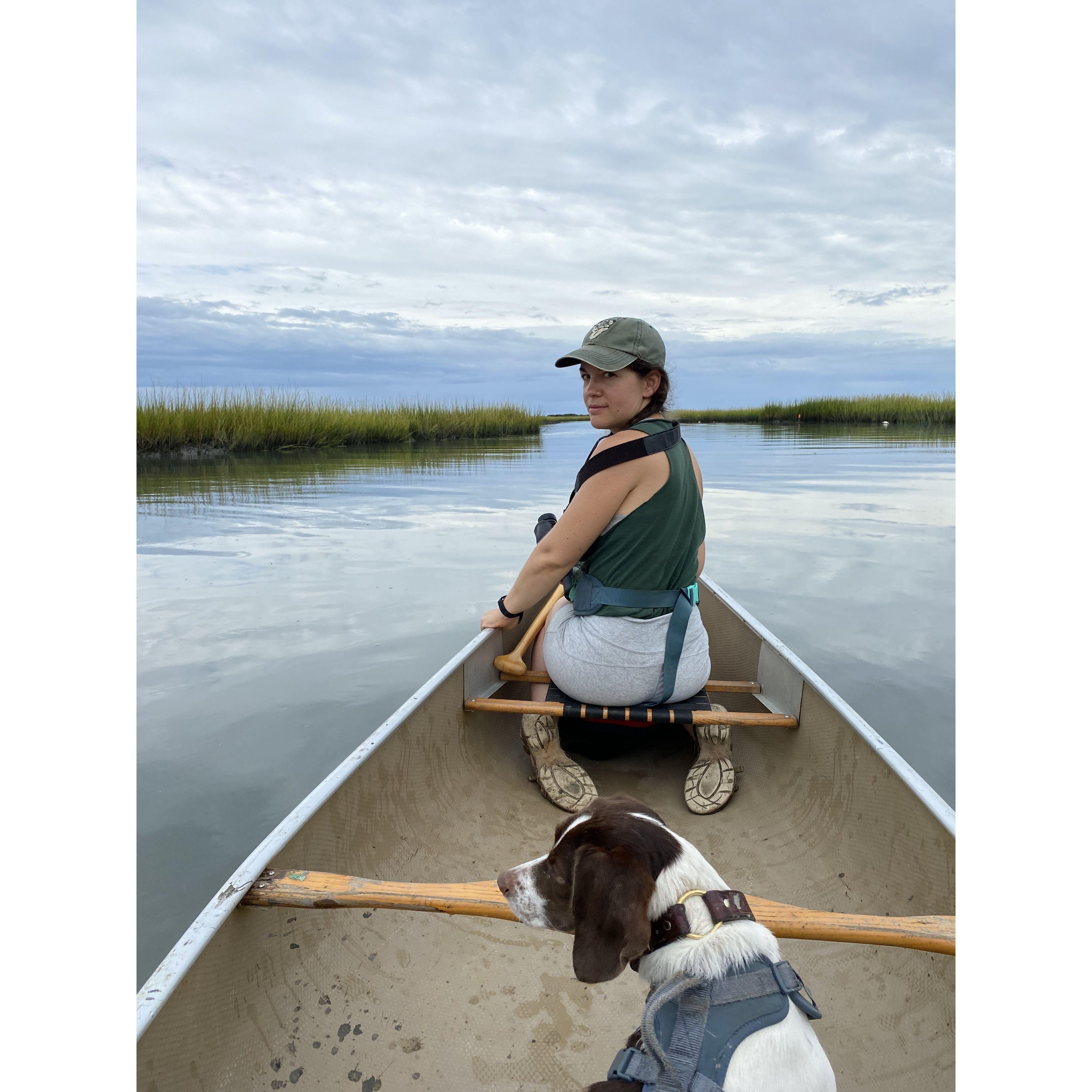 Miss Lady's first canoe ride near Kiptopeke State Park. (She did jump out, but quickly realized it's better to just stay in the canoe.)