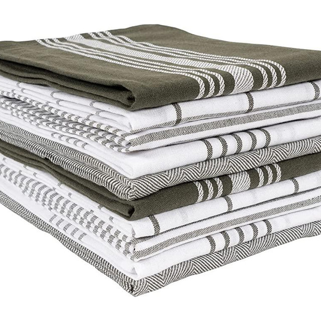 KAF Home Soho Kitchen Dish Towel Set of 10 | 18 x 28 Inch Tea Towels | Soft and Absorbent Mixed Set of Flat Towels (Olive)