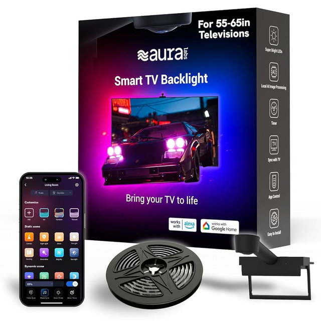Aura TV Backlight for 50-65 inch TVs | Color-Sync Technology | Multi-Color LED RGBMC Lights | Wi-Fi | App Controlled | AI Sync Sensor | Immersive Viewing Experience | Ambient Light
