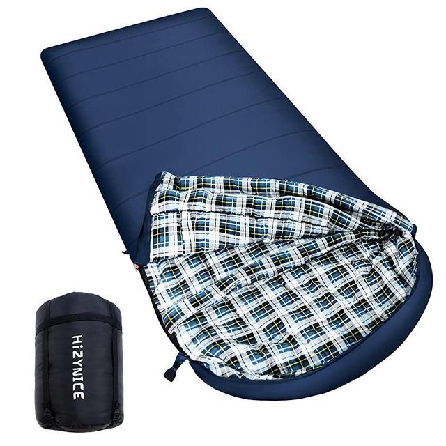 HiZYNICE 0 Degree Sleeping Bag 100% Cotton Flannel for Adults Winter Cold Weather Camping Extra Large XXL Wide,Free Compression Sack