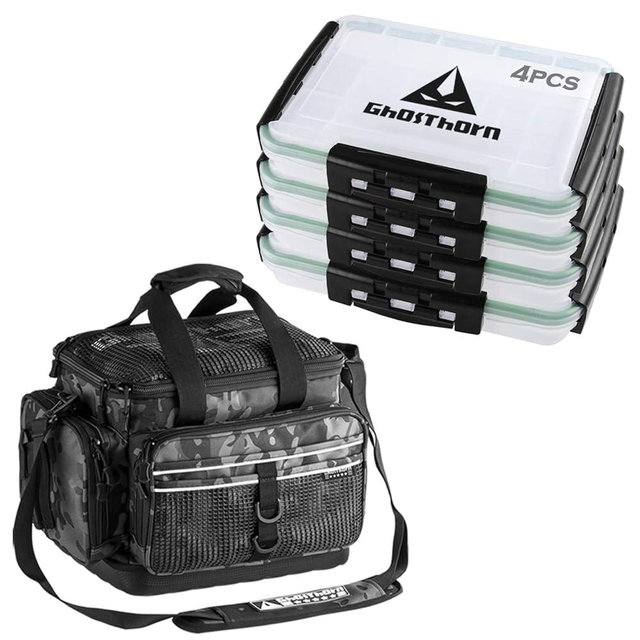Ghosthorn Fishing Tackle Box, Waterproof 3600 and 3700 Tackle Trays, Plastic Tackle Box Organizer with Removable Dividers Storage Lure Box for Lures 1 and 4 Pack