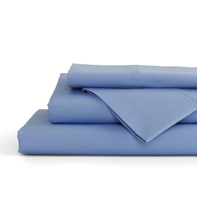 100% Cotton Percale Sheets Queen Size, Baby Blue, Deep Pocket, 4 Pieces Sheet Set - 1 Flat, 1 Deep Pocket Fitted Sheet and 2 Pillowcases, Crisp Cool and Strong Bed Linen