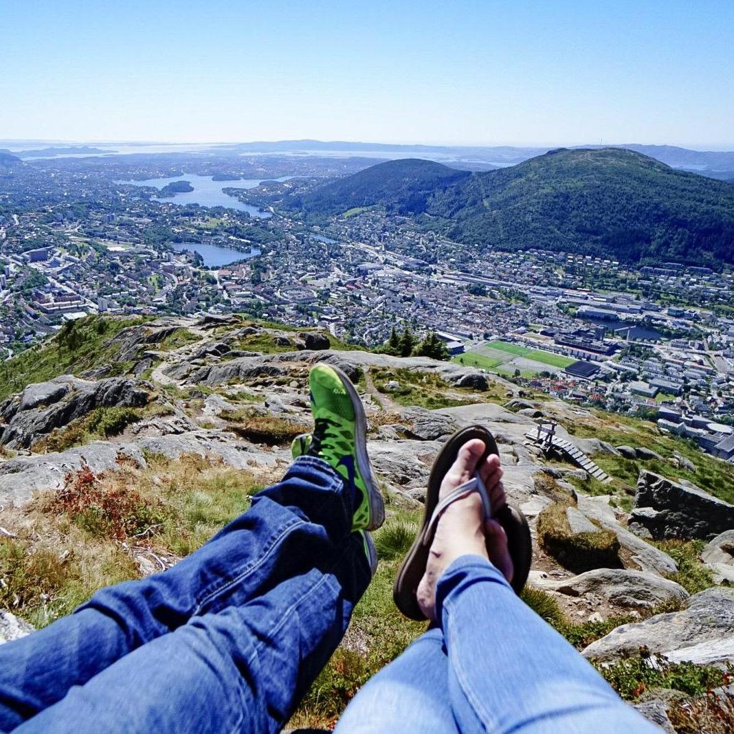 Did we take the 7 min cable car ride up this Norway mountain or did we hike 1.5 hours in sandals?  Who knows?!