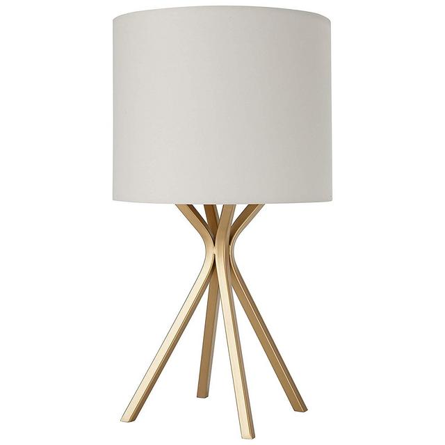 Rivet Gold Table Lamp, 18"H, with Bulb, with Drum Linen Shade