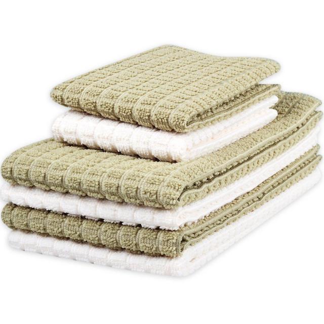Kleanner 6 Packs Microfiber Kitchen Dish Cloth and Towel Set, Two Dish Cloth With Mesh Scour Side 12 x 12 Inch, Four Dish Towels 16 x 19 Inch, Absorbent and Fast Dry (White and Light Green)