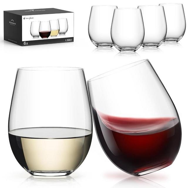 LUNA & MANTHA Stemless Wine Glasses Set of 6, Crystal Red White Wine Glasses for Daily Use, Hosting, Home Bar, Evening Party, Birthdays, Shower, Housewarming Gift - 18oz Clear