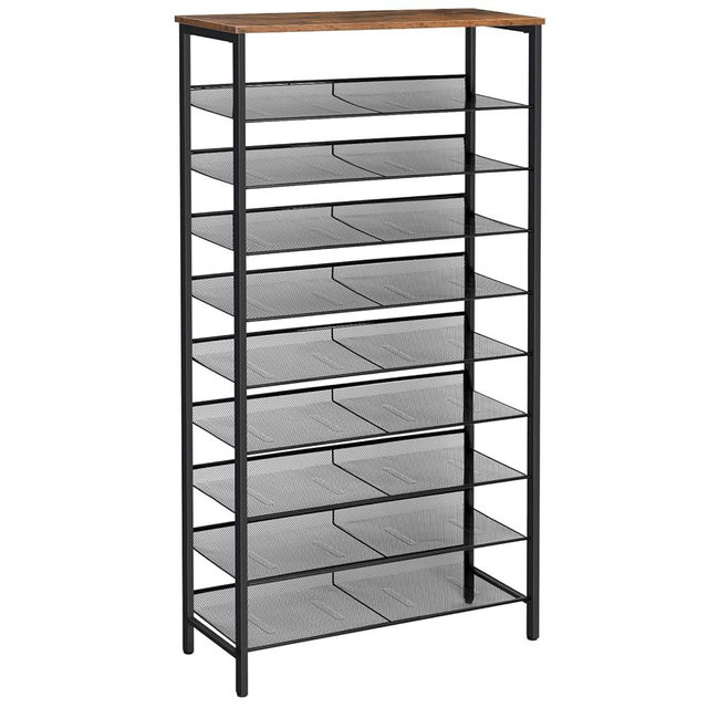 HOOBRO 10-Tier Shoe Rack, 29.5"L Shoe Shelf, Large Capacity Shoe Storage Organizer for 27+ Pairs of Shoes, Front Door Entrance, Entryway, Hallway, Closet, Space Saver, Rustic Brown and Black BF110XJ01