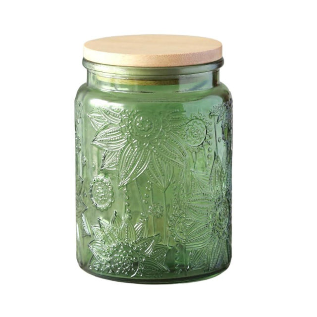 ANSQU Vintage Glass Jar, Candy Jar with Lid, 23.7 FL OZ Vintage Colored Mason Jar for Kitchen Decorative Jar for Coffee Tea Candy Cookies, Cute Jar (Green, 1 Pack)