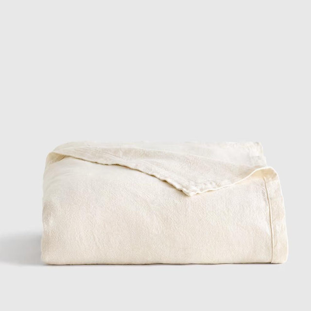 Vintage Wash European Linen Bed Cover - Ivory - King/Cal King