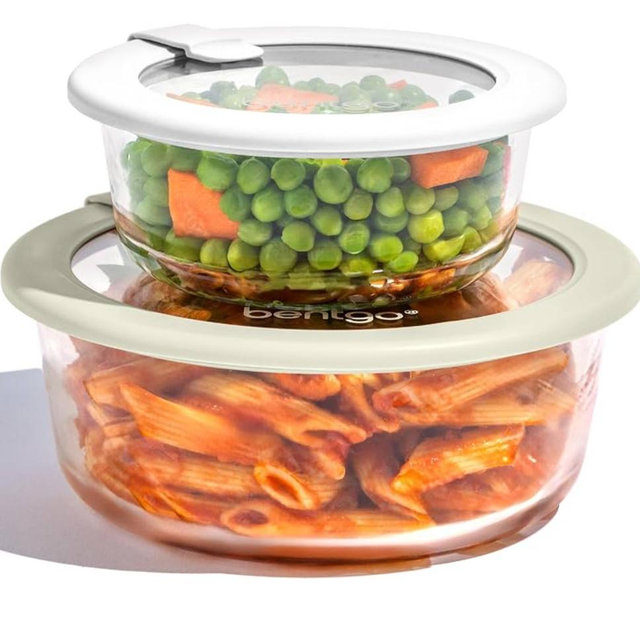 Bentgo Signature Leak-Proof Glass Food Storage - 4-Piece Set, 1-Compartment Plastic-Free Containers with Airtight Glass Lids, BPA-Free, Microwave, Freezer, Oven & Dishwasher Safe (White Stone)