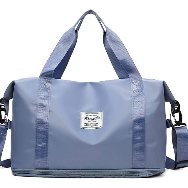 Travel Duffle Bag Expandable Weekender Overnight Bag with Dry and Wet Separated Pocket Sports Bag Gym Tote Bag Shoulder Bag Water Resistant (Blue)